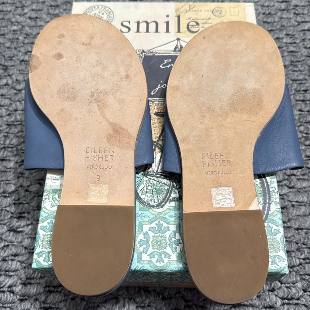 Eileen Fisher Edge Leather Slide Sandal Sz 9 Beach Resortwear Pool Vacation - Picture 7 of 8